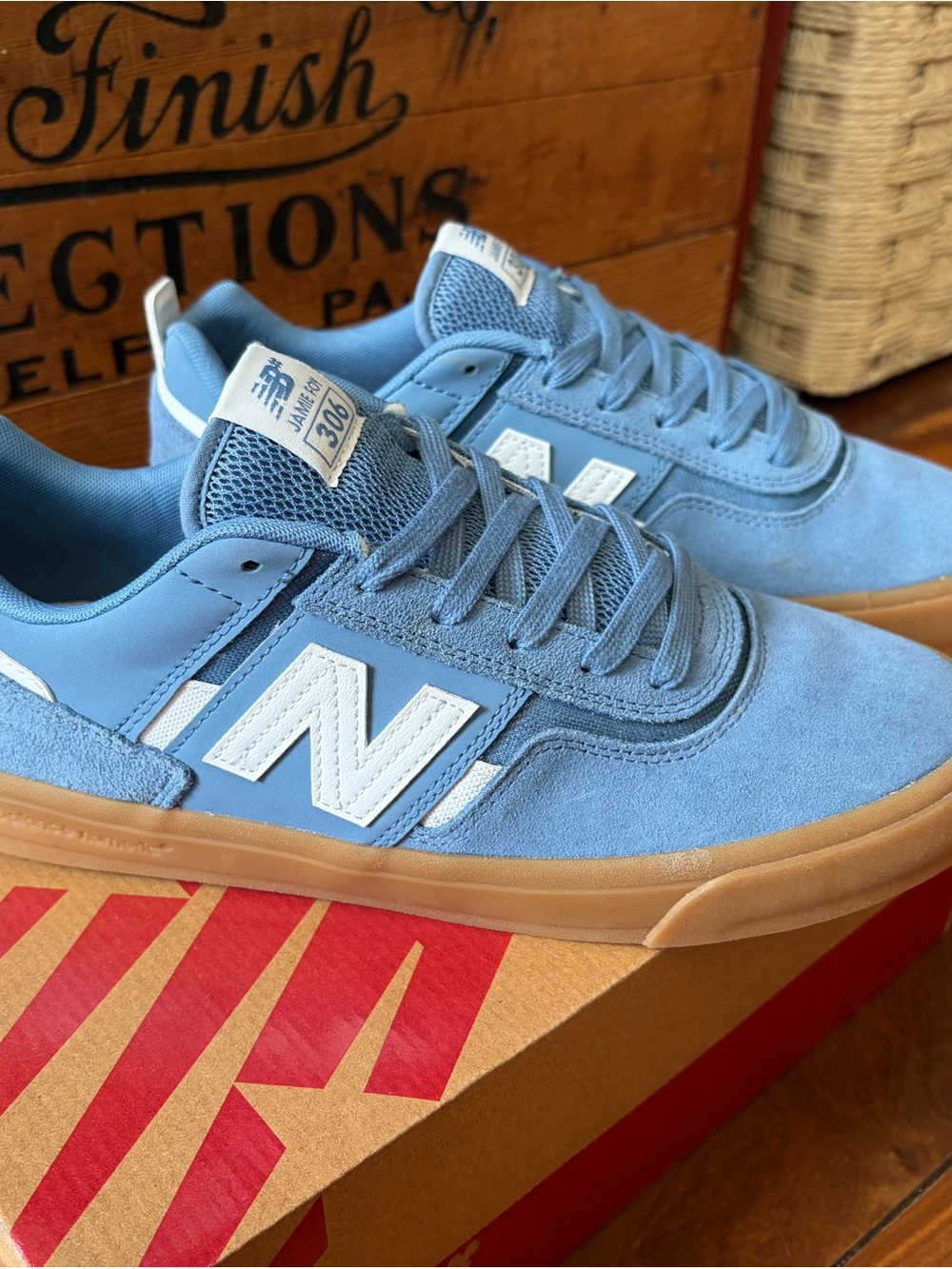 Jamie Foy’s New Balance Light Blue Suede Low-Top Sneakers with White N